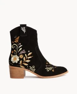 Bounty Ankle Boot -Bullboxer AU Shop Bounty23wMCDO Black Suede Embroidery 2 2