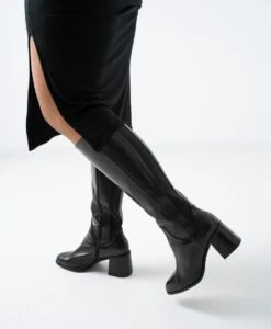 Freida Knee High Boot -Bullboxer AU Shop FreidaWide23wMCDO Black Leather 0129 WEB